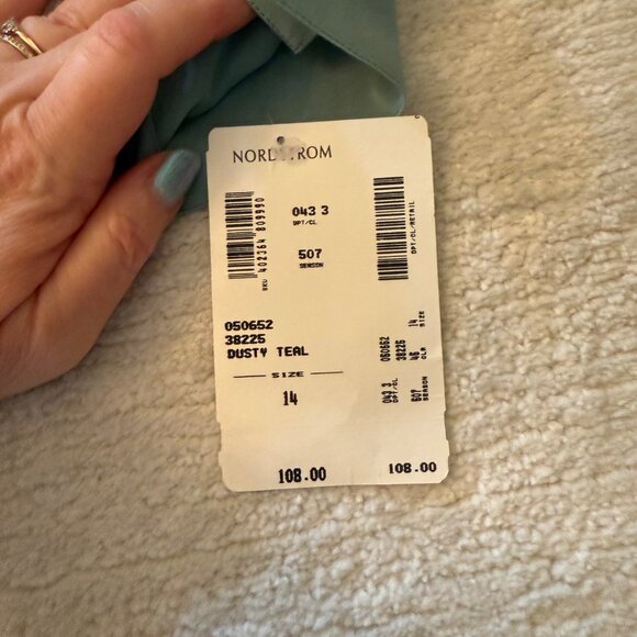 Vintage IB Diffusion Silk Blouse Beaded Embroidered Size 14 Dusty Teal Flowy - Picture 8 of 10